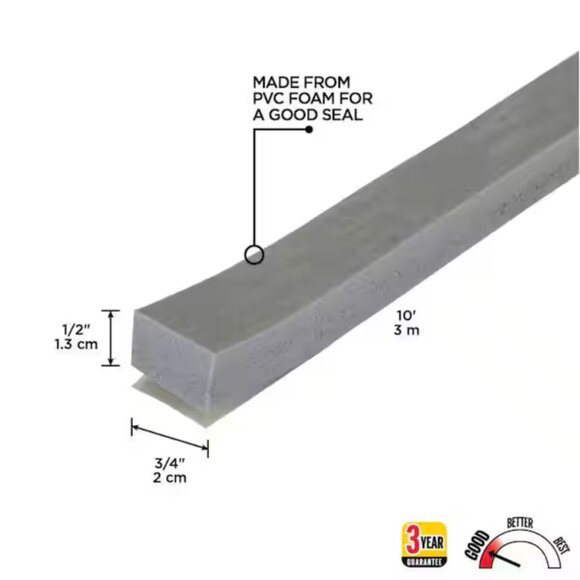 0.75 in. x 10 ft. Gray Foam Window Seal for Ex-Large Gaps Weatherstrip Roll - Picture 4 of 12